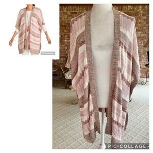 Chico’s Pink Multi Textured Striped Ruana Wrap Cardigan S/M